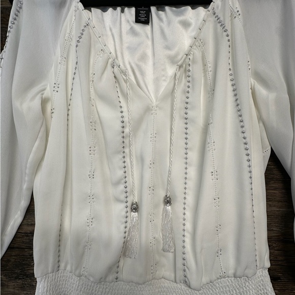 White House Black Market Cream White Off-the-Shoulder Bishop Sleeve Sundress - Picture 13 of 16